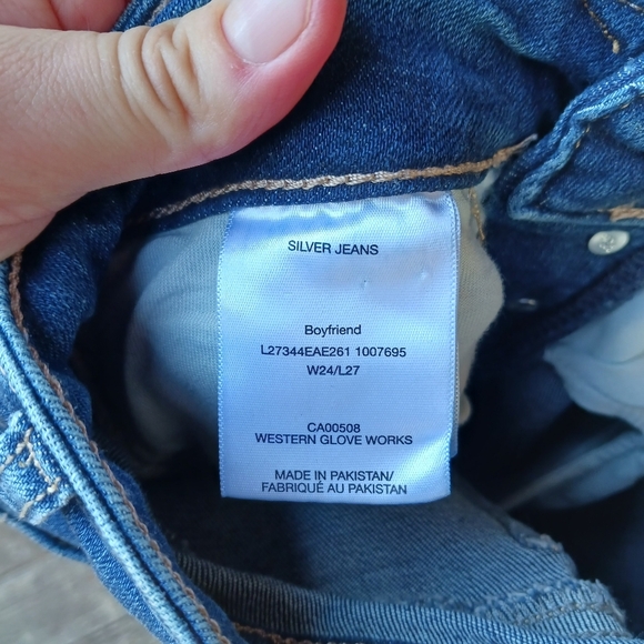 Silver Jeans Womens 24x27 Boyfriend Mid Rise Stretch Button Fly Distressed - Picture 4 of 5
